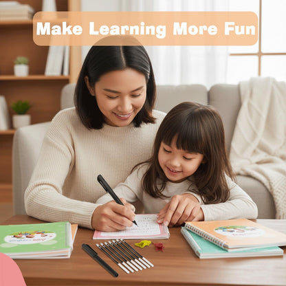 Magic Grooved Writing Practice for Kids Age 3-5 - Grooved Writing Books for Kids 3-5 - Reusable Handwriting Workbooks - Preschool Tracing Books, Disappearing Ink Pens & Grips - Great Gifts for Kids