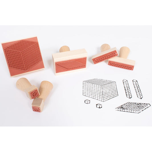 READY 2 LEARN Base 10 Block Stamps - Set of 6 - Wooden Stamps for Early Math Activities and DIY - Use for Flashcards, Worksheets, Homework and Scrapbooks