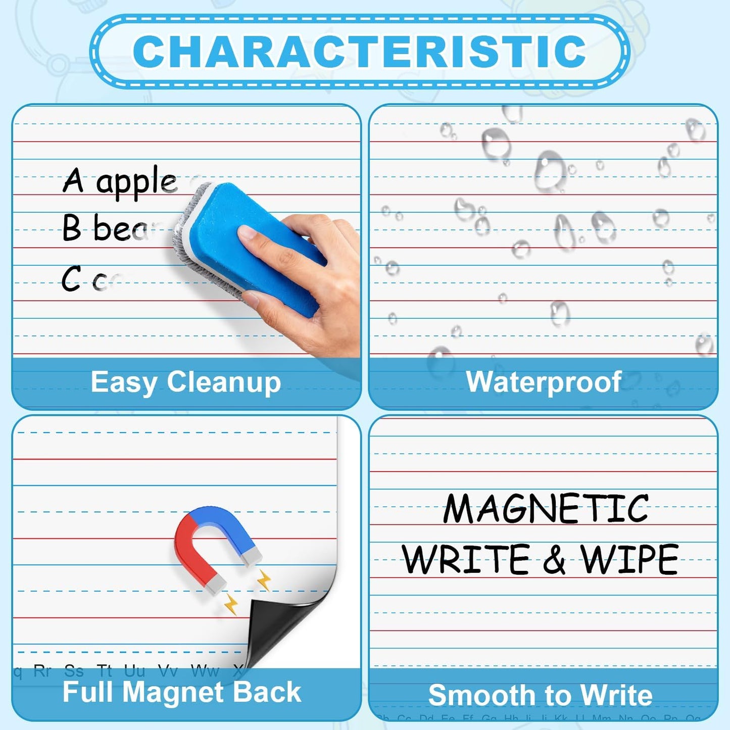 Magnetic Handwriting Paper for Whiteboard – 17" x 23" Large Primary Lined Dry Erase Sheet, Reusable Giant Writing Notebook Poster for Classroom, Teacher Resource for Kids Learning & Early Writing