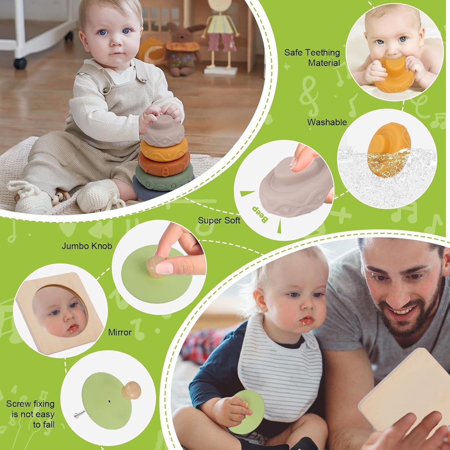 Adena Montessori Play Kit for 13-18 Month Baby,8 in 1 Toy,Colorful Stacking&Nesting Cup,Coin Bank,Coins,Carrots Lid,Carrots,Posting Lid,Flexble Stacker,Bead Kit,Shape Puzzle,Pound&Tap Hammer Bench