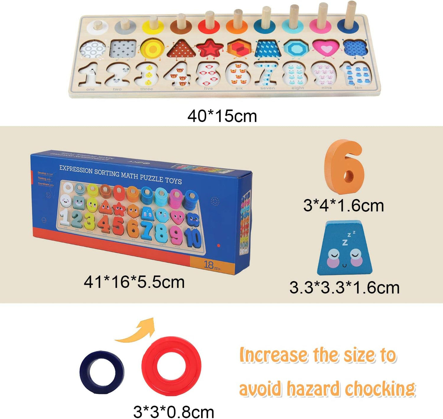 QZMTOY Counting Shape Stacker Wooden Count Sort Stacking Tower with Wood Colorful Number Shape Math Blocks for Kids Preschool Educational Toddlers Toy