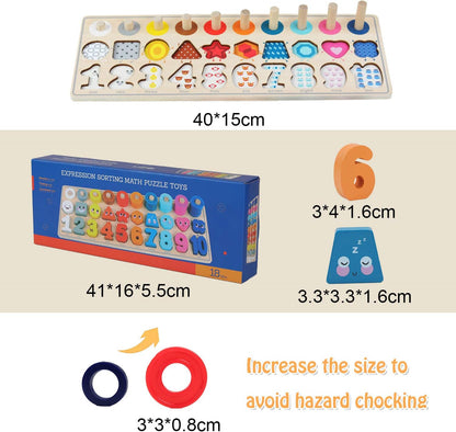 QZMTOY Counting Shape Stacker Wooden Count Sort Stacking Tower with Wood Colorful Number Shape Math Blocks for Kids Preschool Educational Toddlers Toy