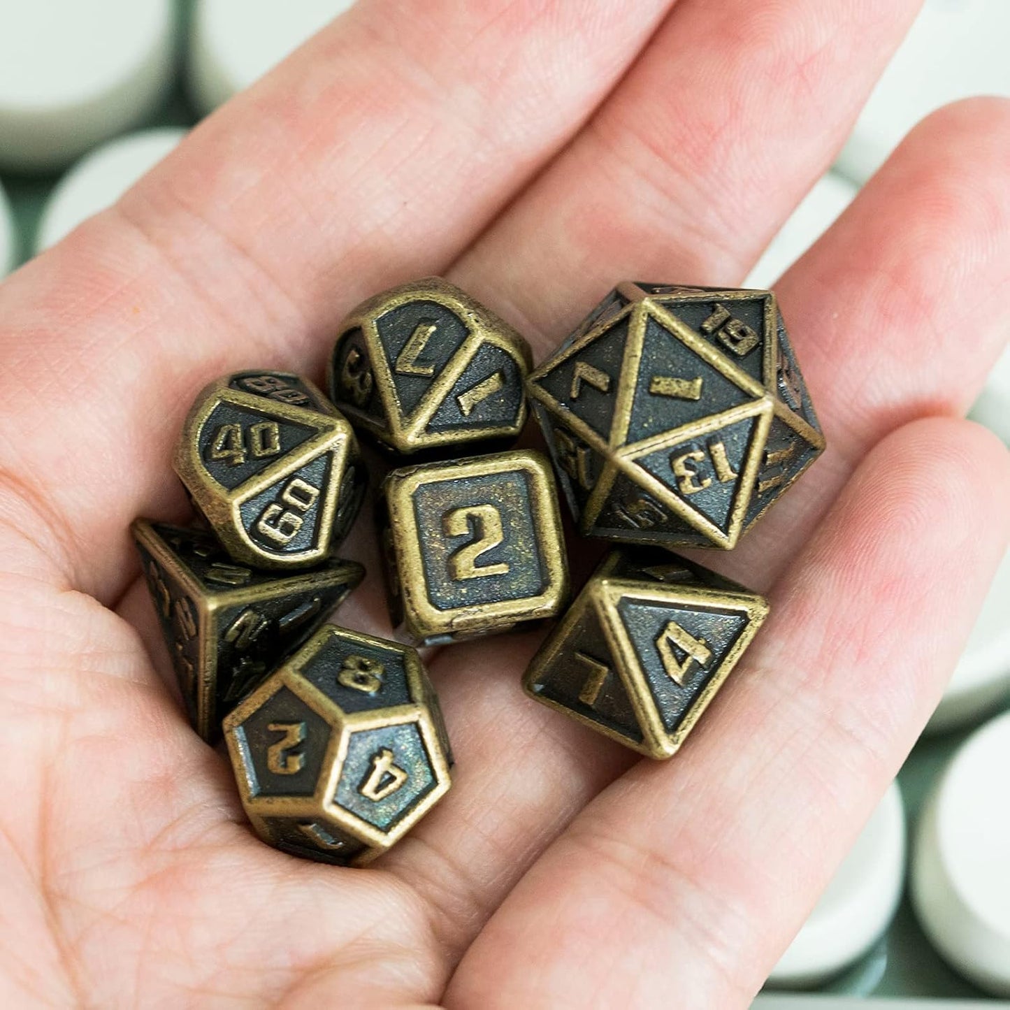 UDIXI Steampunk Metal Dice Set, 7 Die Polyhedral DND Dice Set for D&D Role Playing Game and Math Teaching (Ancient Copper)