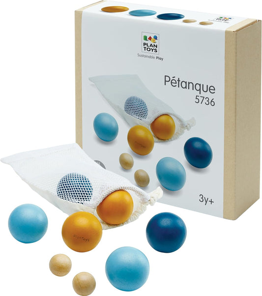 PlanToys® Petanque Wooden Montessori Gross Motor and Coordination Game | Aim, Concentration and Early Math Skill Development Activity | Eco Friendly Outdoor and Indoor Throwing Set