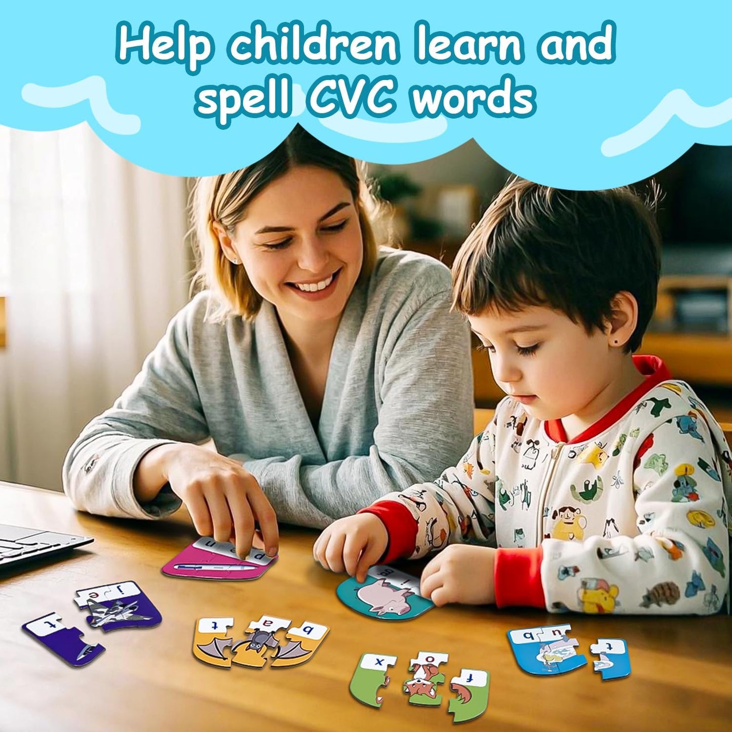 CVC Puzzle Cards for Kids – Phonics & Spelling Games for Toddlers, 3-Letter Word Puzzles for Preschool & Kindergarten, Perfect for Speech Therapy & Early Learning Classroom Essentials