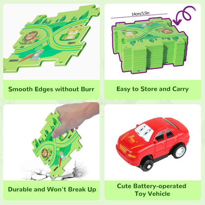 Plastic Floor Puzzles for Kids Ages 3-5, Puzzle Track Car Play Set, Educational Montessori Toys for 3 4 5 6 Year Old Boys, 3 4 5 6 Year Old Boy Birthday Gift, Boy Toys Age 3