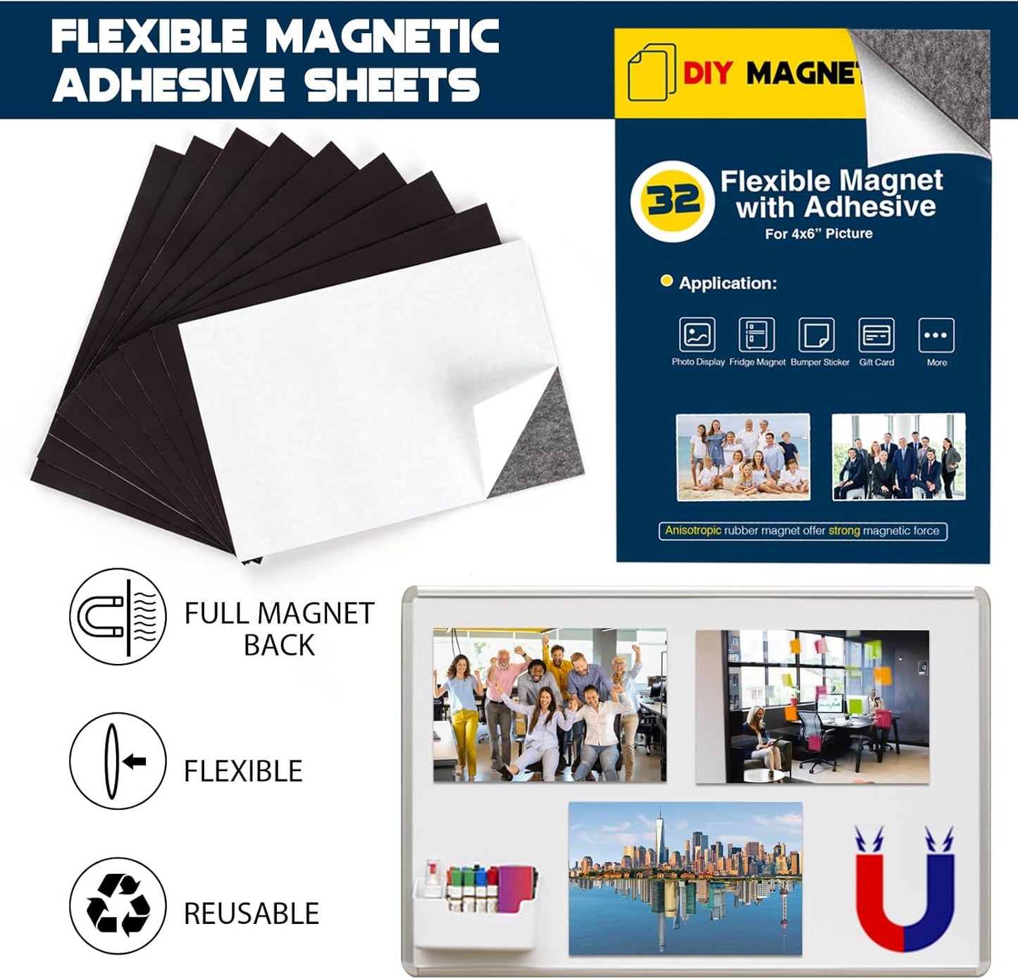 Adhesive Magnetic Sheets for Letter Size 8.5x11 (Pack of 8),Magnet Sheets with Self-Stick Adhesive for Home/Classroom/Office,Easy Cut DIY Paper Craft Magnet