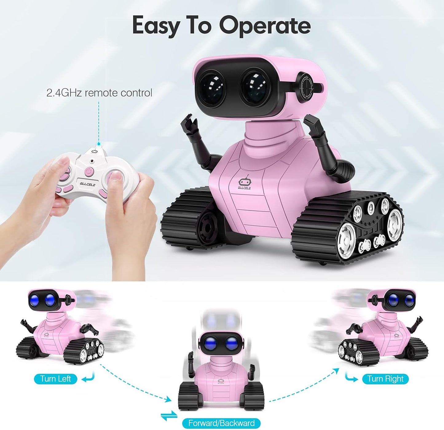 ALLCELE LED RC Robot Toys for Girls with Programming, Music, Demo and LED Function, Remote Control Robot Toy, Gift for Girls 3-8 Years Old Blue Pink