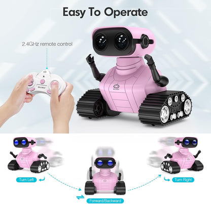 ALLCELE LED RC Robot Toys for Girls with Programming, Music, Demo and LED Function, Remote Control Robot Toy, Gift for Girls 3-8 Years Old Blue Pink