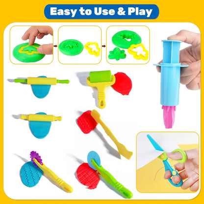 Dough Tool Kit,9 Pcs Basic Clay and Dough Tools Starter Set for Kids Includes Cutters Roller, Rolling Pins, Safety Scissors,Dough Extruder,Plastic Knife