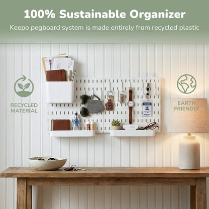 Keepo Peg Board Wall Organizer – Plastic Pegboard Panels, Modular Peg Board Storage System for Home Office, Craft Room, Gaming Setup (White, 33″×22″)