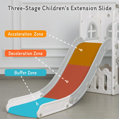 LulliSpace 6 in 1 Toddler Slide,Kids Climber Slider for Indoor Outdoor Playground with Basketball Hoop,Storage and Telescope,L Shaped Slide for Toddler Climber Playset