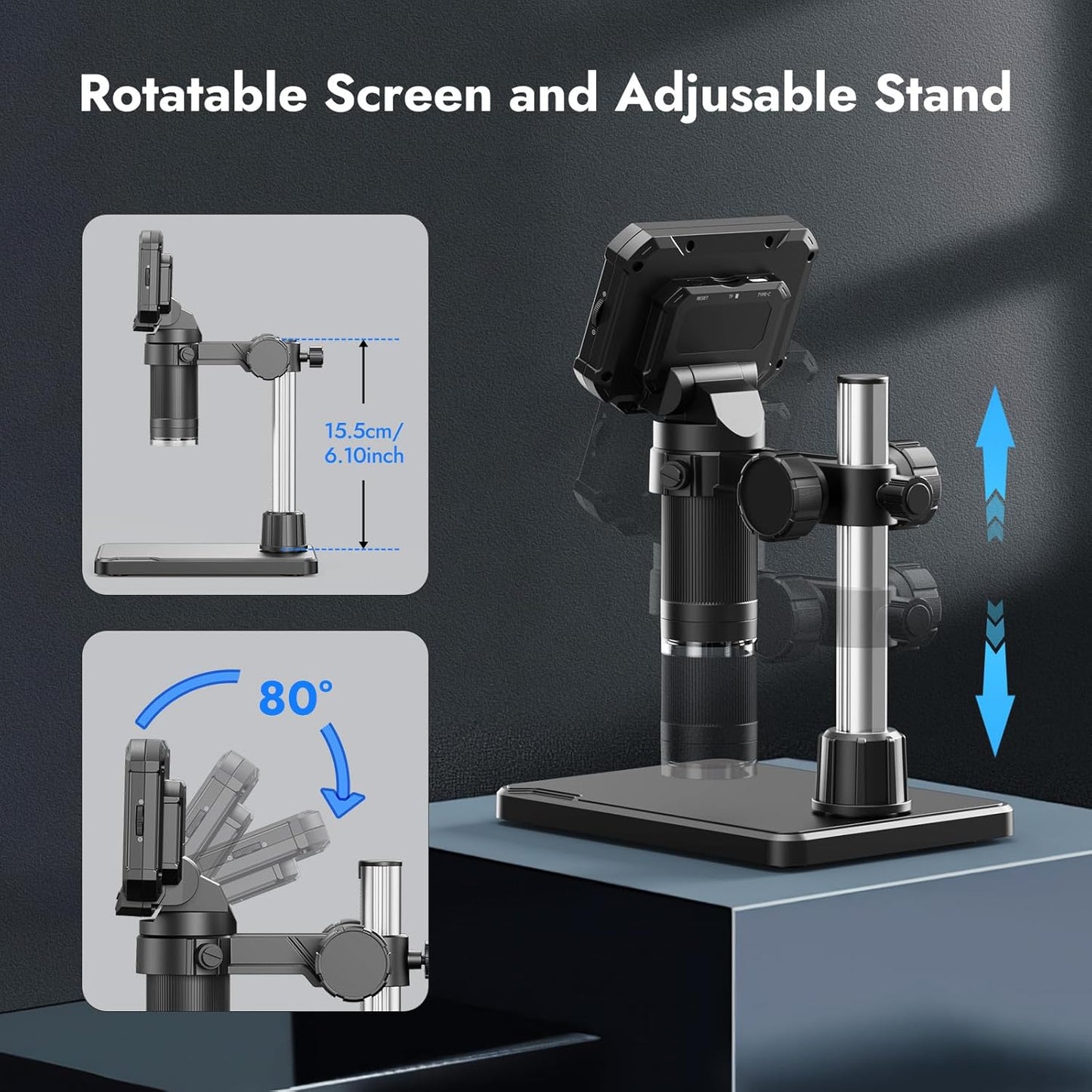 4.3" Coin Microscope for Error Coins (Detail View Only), 1000X Digital LCD Magnifier with Anti-Glare Side Lights, 1080P USB PC View (Win/Mac), Rechargeable Scope for Numismatic Grading