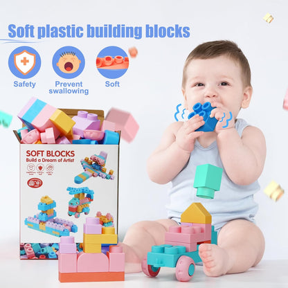 78 Pcs Top STEM Soft Building Block Sets for Kids Aged 18 months to 6 years.Mega Blocks for Baby.Large Construction Stacking Block Toys for Toddler to Improve Imagination、Creativity、Hands-on Ability