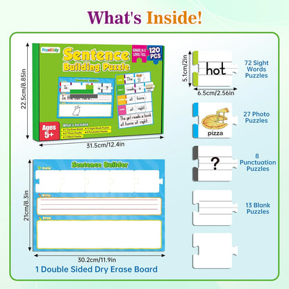 Sentence Building for Kids,Sight Word Puzzles for Kindergarten 1st 2nd Grade,Speech Therapy Materials ESL Special Education Classroom Must Haves Reading Games Learning Activities Homeschool