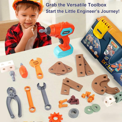 168PCS Kids Tool Set with Toy Drill & Toolbox, STEM Construction Building Toys, Toddler Tool Kit for Kids Boys Girls Ages 3-4-5-6-7-8, Pretend Play Design & Drill Set