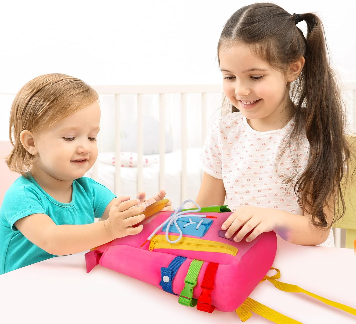 Busy Board - Toddler Backpack with Buckles and Learning Activity Toys - Develop Fine Motor Skills and Basic Life Skills - Learn to Tie Shoes - Children's Travel Toy