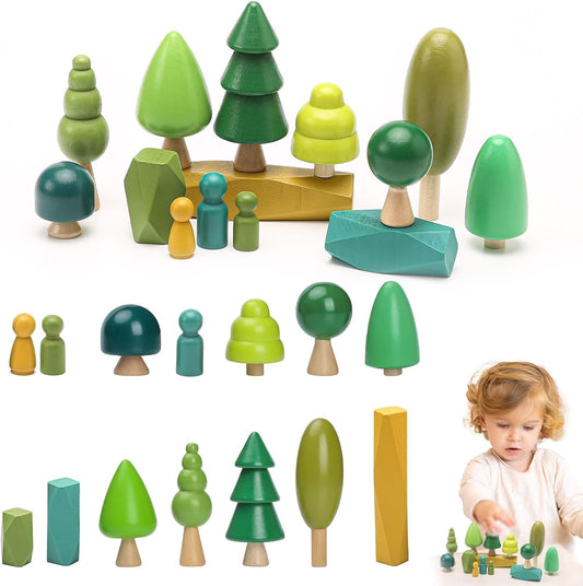 JETMHH Wooden Tree Toys Balancing Stone Blocks | Wooden Sorting Stacking Balancing Stone Rocks for Toddlers 3+ | Lightweight Colorful Educational Toys (Forest)