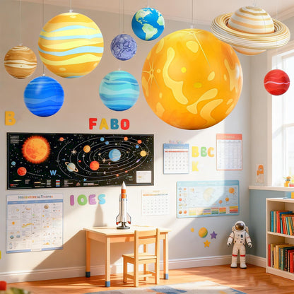 Inflatable Solar System Planets with Lights, 2026 Upgraded Inflatable Solar System 9 Giant Hanging Planets Astronomy Gifts for Ages 5-7, 6-8, 8-12 Outer Space Themed Room Party Decoration
