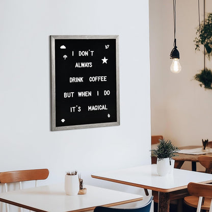 Felt Letter Board with 478 Letters, Numbers & Symbols - 16 x 20 inch Large Changeable Message Board with Wooden Frame Wall Mount Hook,2 Canvas Bags,Wood Stand (Black Board & Wood Frame)