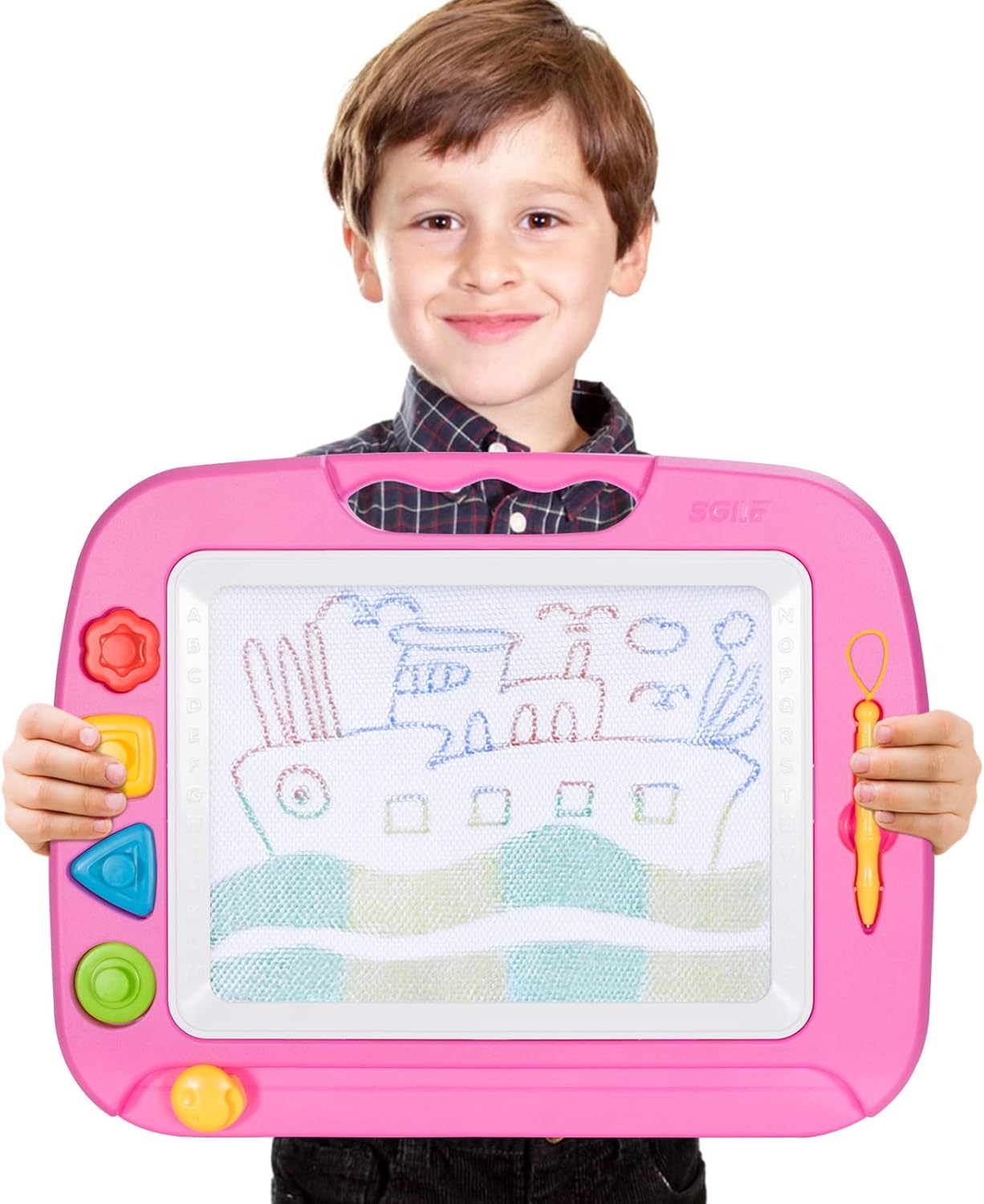 SGILE Toddler Toys for Kids, Large Magnetic Drawing Board for Birthday Gift, Toys for 1 2 3 4 Year Old Girls Boys, Etch & Sketch Pad with 4 Stamps, Learning and Educational, 16 ×13 in, Blue