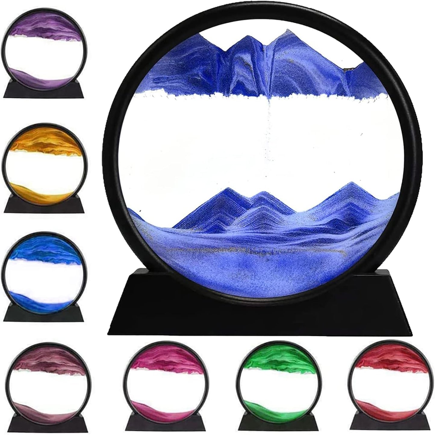 rysnwsu 3D Dynamic Sand Art Liquid Motion, Moving Sand Art Picture Round Glass 3D Deep Sea Sandscape in Motion Display Flowing Sand Painting Relaxing Desk Toys (Blue, 12'')