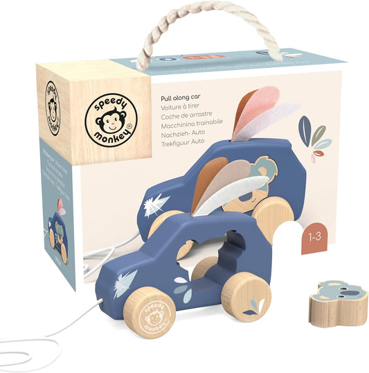 Speedy Monkey Puppy Pull Along for Toddlers 12m+ | Wooden Dog Pull Toy with Counting Numbers & Colorful Rings Abacus for Early Walkers | Gross Motor Skills & Early Learning Activity Gift for Kids
