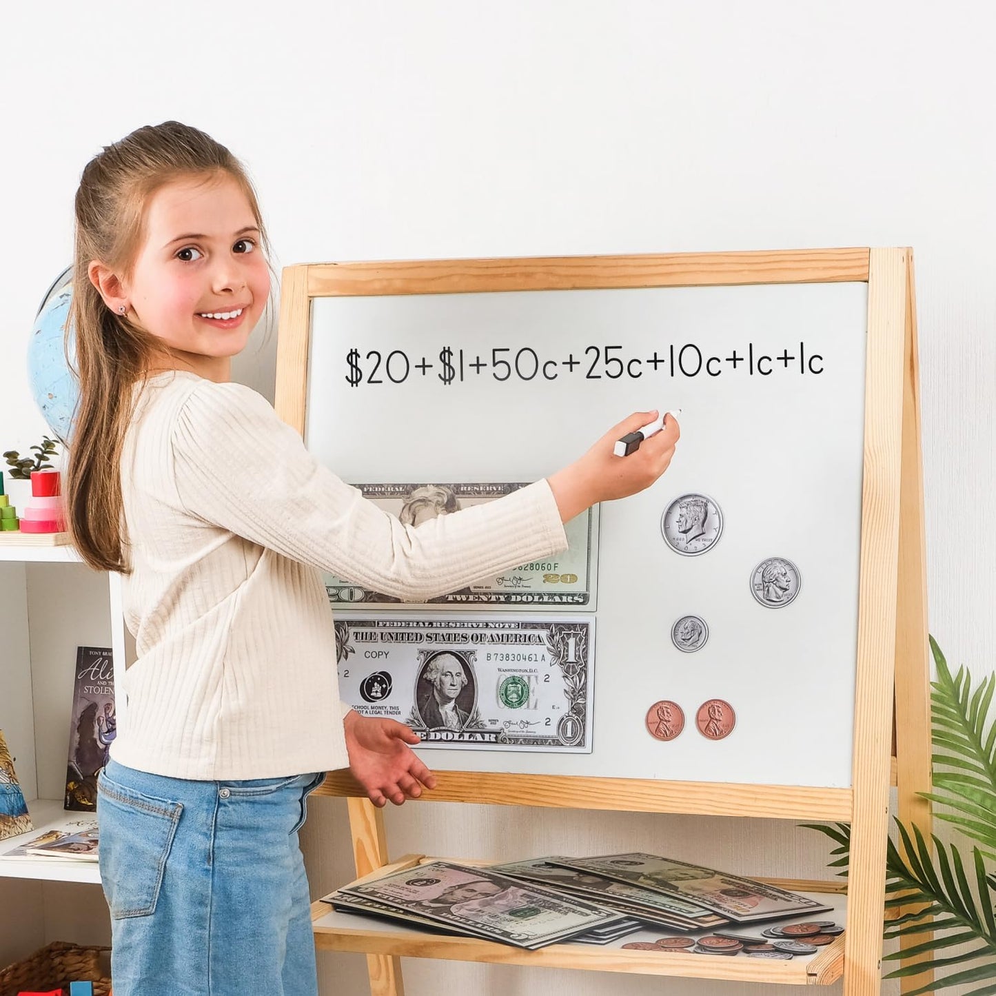 Simply magic 57 PCS Jumbo Magnetic Money - Large Play Money for Kids for Learning, Pretend Money for Classroom Teaching, Toy Money Class Money Set, Magnetic Coins, Money Games, Money Manipulatives