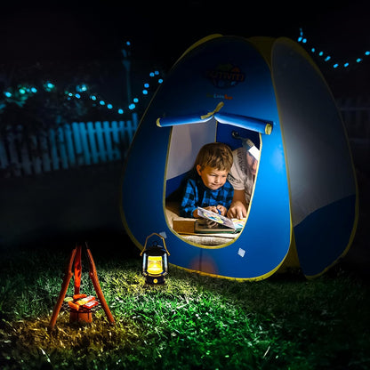 FUN LITTLE TOYS Pop Up Play Tent with Camping Gear and Tools Set, Outdoor Toys for Kids