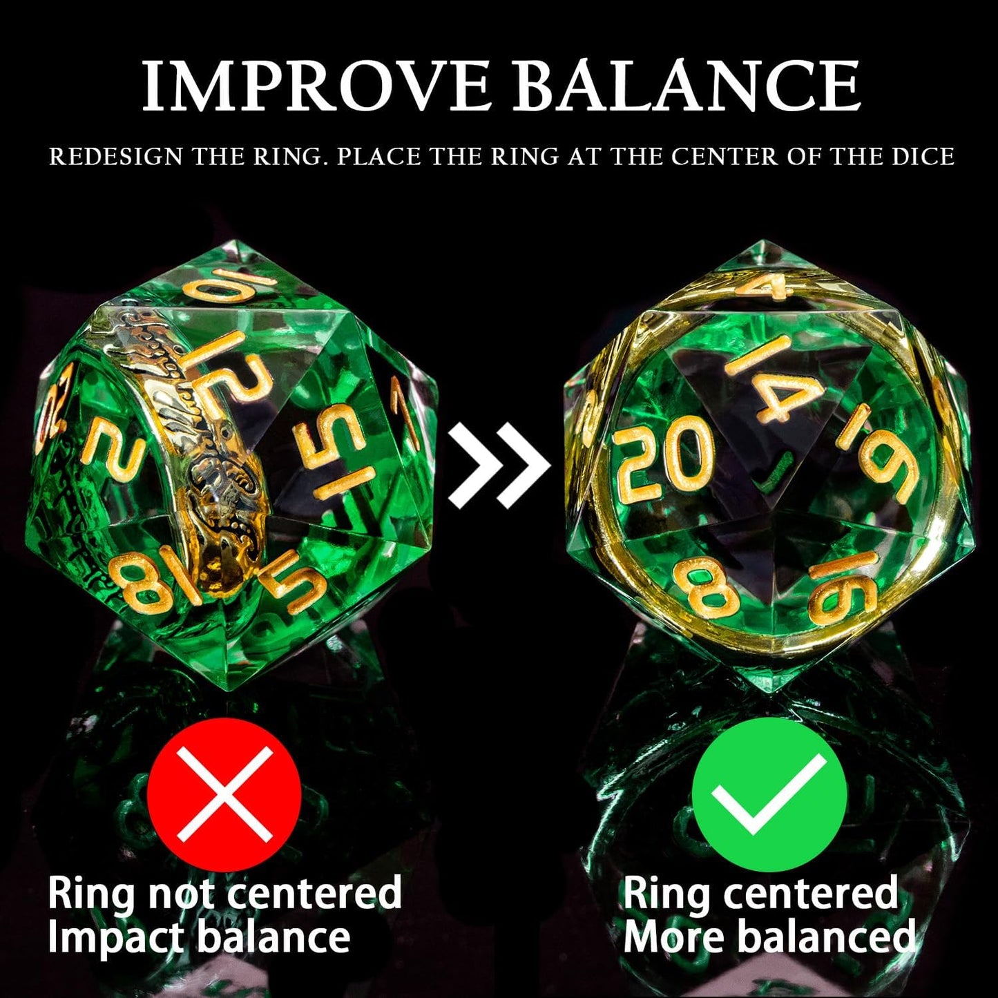 Magic Golden Ring DND Dice Set Sharp Edge Red Resin Dice with Box, for use with Dungeons Dragon RPG D&D Tabletop Games Lord D and D Polyhedral Dice Set