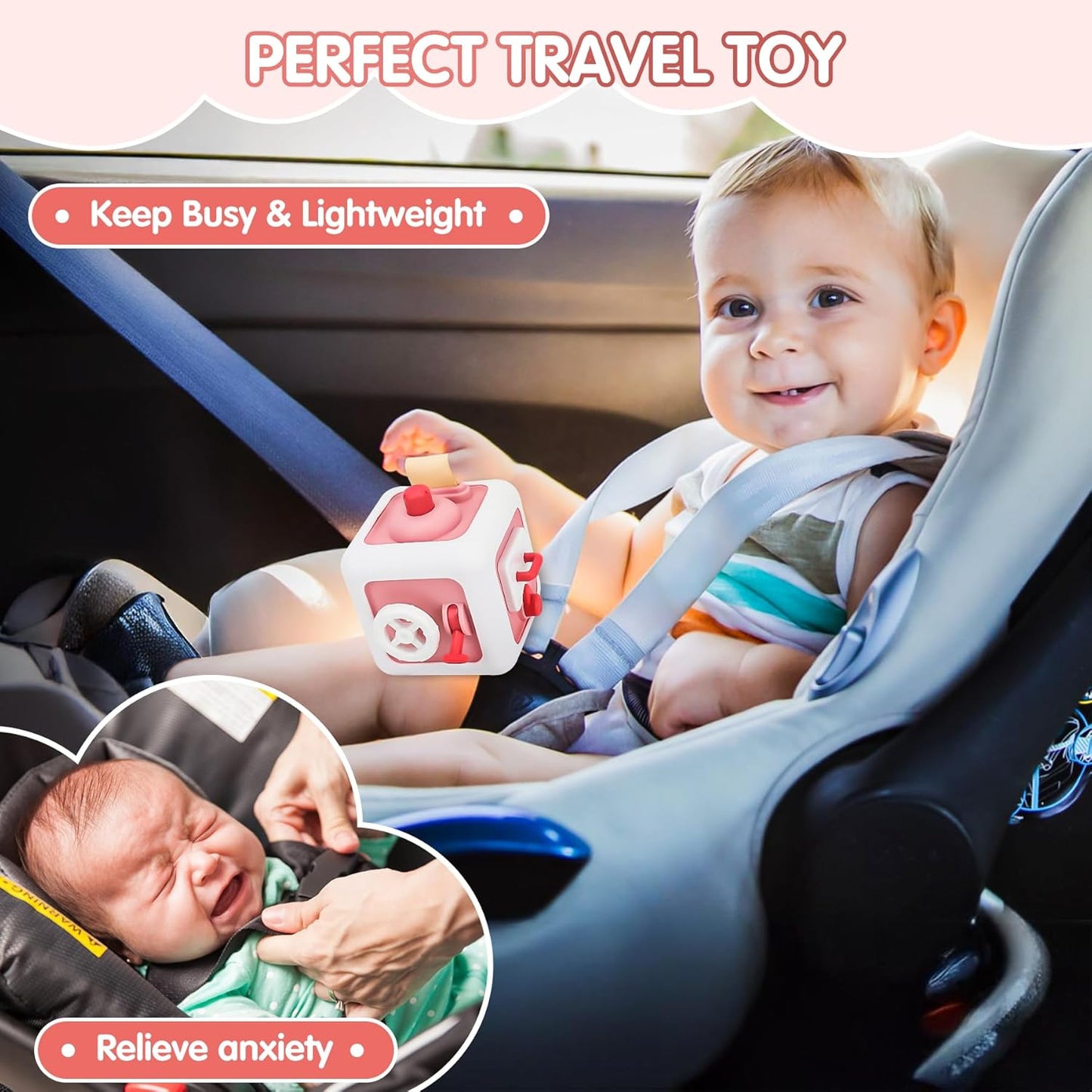 Toys for 1 Year Old Boy Girl, Montessori Busy Board Busy Cube, Travel Toys for Toddlers 1-3, 1 Year Old Girl Boy Gifts, Easter Basket Stuffers for Toddler