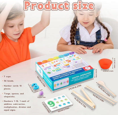 Montessori Arithmetic Math Toy Set, Montessori Arithmetic Kit, Silicone Number Learning with Beads, Number Cognitive Clip Bead Matching Gamefor Early Childhood Educational Activities (1Set)