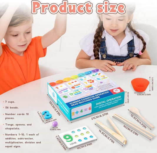 Montessori Arithmetic Math Toy Set, Montessori Arithmetic Kit, Silicone Number Learning with Beads, Number Cognitive Clip Bead Matching Gamefor Early Childhood Educational Activities (1Set)