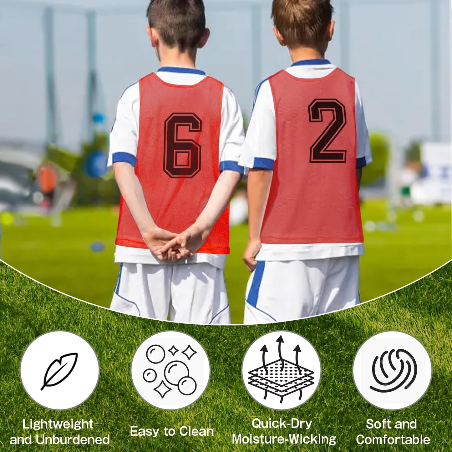 6 Pcs Pinnies Team Practice Vests with Numbers for Child Youth Teen Adult,Ideal for Soccer, Football,Basketball