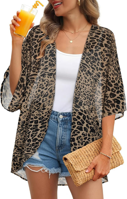 Womens Kimono Cardigans Beach Cover ups Swimwear Puff Sleeve Loose Casual Summer Tops 2026