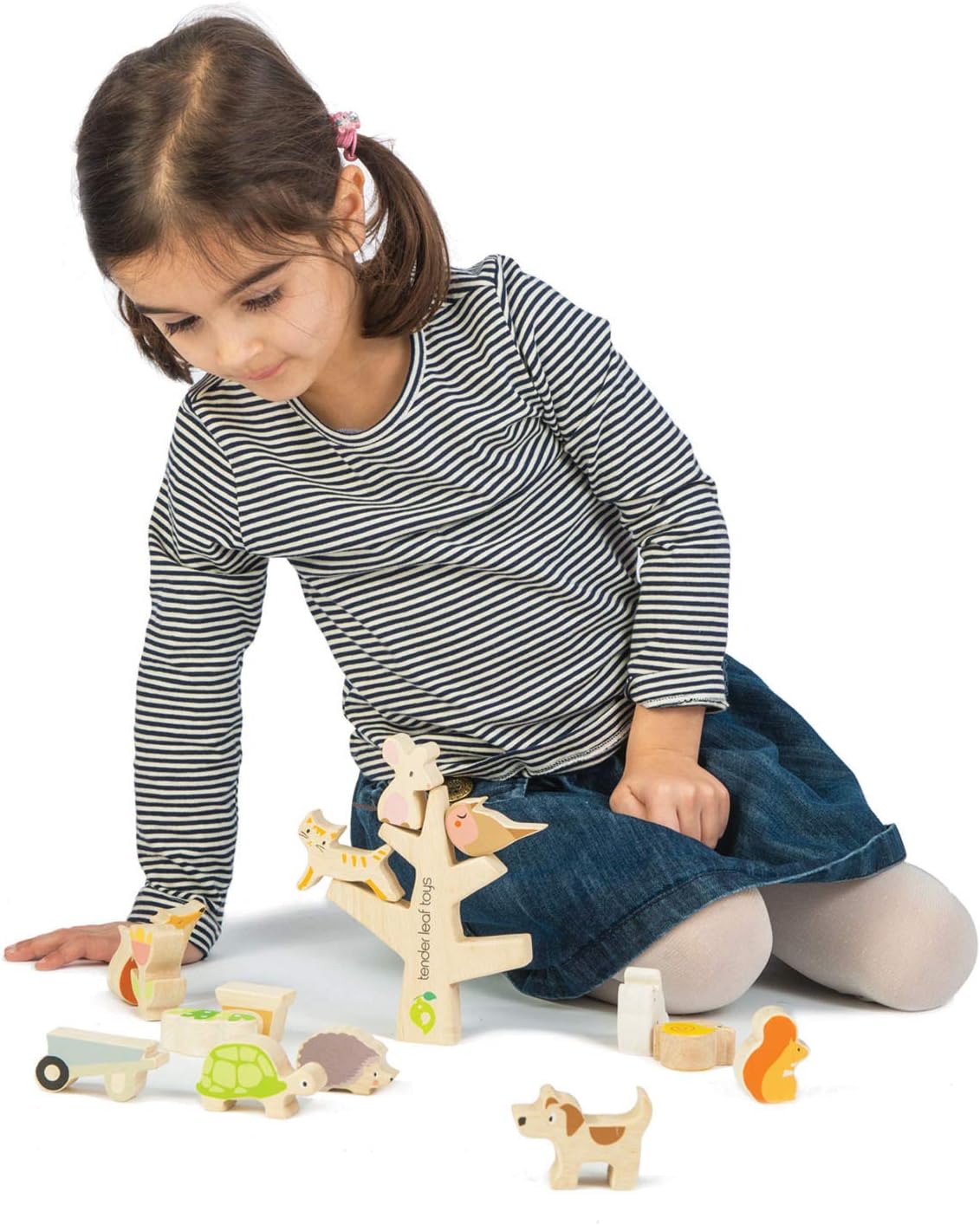 Tender Leaf Toys - Stacking Garden Friends - 14 Pcs Wooden Stacking & Balancing Toy & Educational Game with Free Travel Bag