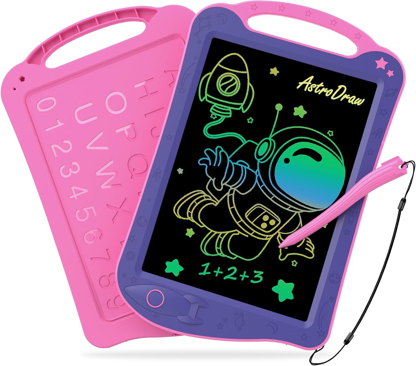 [ClimatePartner Certified] HOMESTEC Astrodraw Drawing Pad, Colorful LCD Writing Tablet for Kids, Doodle Board for Toddlers 3 4 5 6 Years Old, Travel Toy Birthday Gift for Boys Girls (Aqua/Purple)