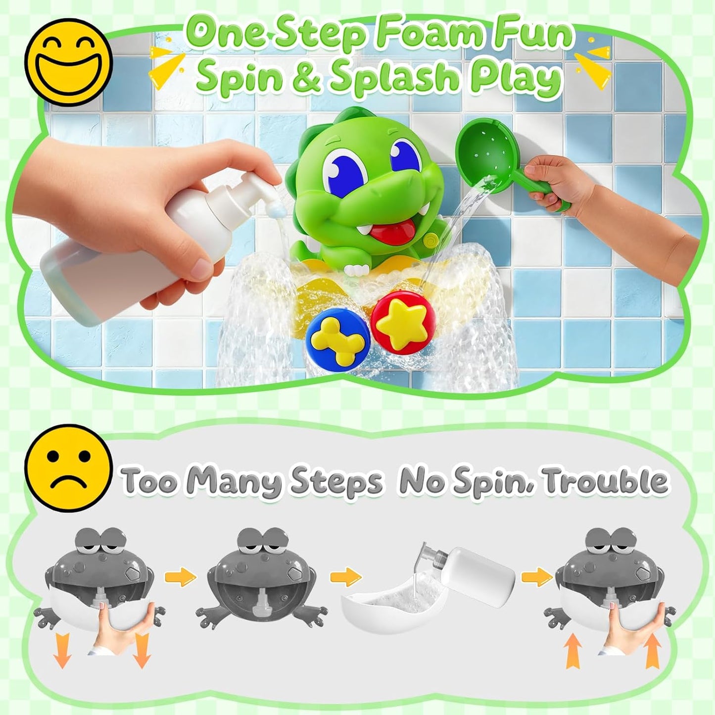 Dinosaur Baby Bath Toys for 1 2 3 Year Old Boys, Dino Bath Bubble Machine with Rainbow Lights & Water Scoop,Fun Toddler Toys Baby Shower Bathtub Toys Birthday Easter Gifts for Kids Age 1-3 Year Old