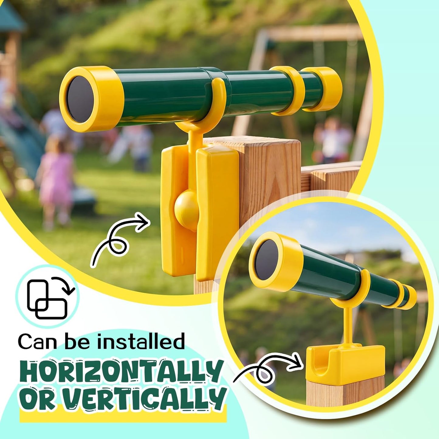 Sratte 1 Pcs Green and Yellow Telescope Playset Attachment Plastic Telescope Featuring 360 Degree Spin Magnification Effect Treehouse Playground Accessories Gifts Outdoor Playhouse