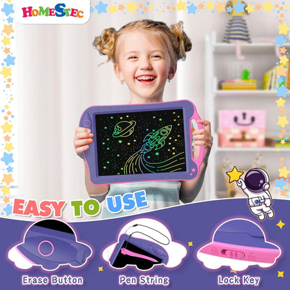[ClimatePartner Certified] HOMESTEC Astrodraw Drawing Pad, Colorful LCD Writing Tablet for Kids, Doodle Board for Toddlers 3 4 5 6 Years Old, Travel Toy Birthday Gift for Boys Girls (Aqua/Purple)