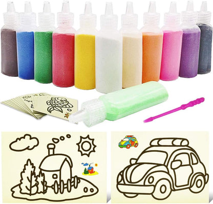 Zddaoole 32 PCS Art Sand Kit - 12 Color Scenic Sand With 20 Sheets Sand Art Painting Cards Set, DIY Arts and Crafts, 1.25oz Bottles