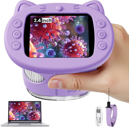 Microscope for Kids, 2.4 Inch Digital Microscope with 1000X Magnification, Handheld Camera Mini Pocket Magnifying Glass, Educational Birthday Gifts Toys for Ages 3+, Blue