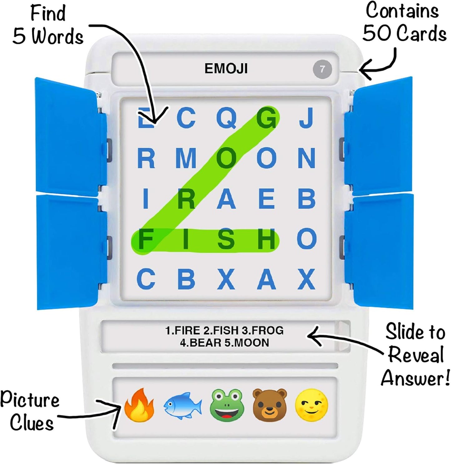 100 PICS Brain Teasers Travel Game - Solve 100 Puzzles | Flash Cards with Slide Reveal Case | Card Game, Gift, Stocking Stuffer | Hours of Fun for Kids and Adults | Age 6+