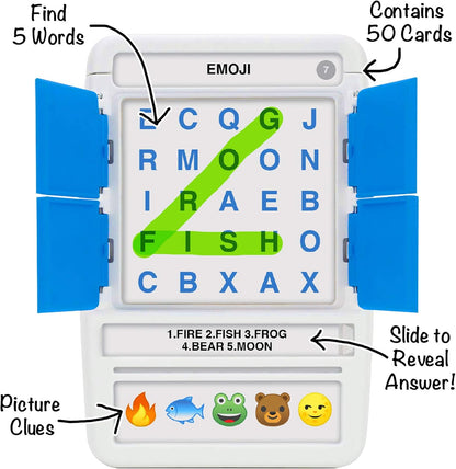 100 PICS Brain Teasers Travel Game - Solve 100 Puzzles | Flash Cards with Slide Reveal Case | Card Game, Gift, Stocking Stuffer | Hours of Fun for Kids and Adults | Age 6+