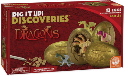 MindWare Dig It Up! Discoveries Dragon Eggs Dig Kit - Includes 12 Dragon Eggs with Toys Inside, Chisel Tools, Instruction Sheets & Excavation Guidebook