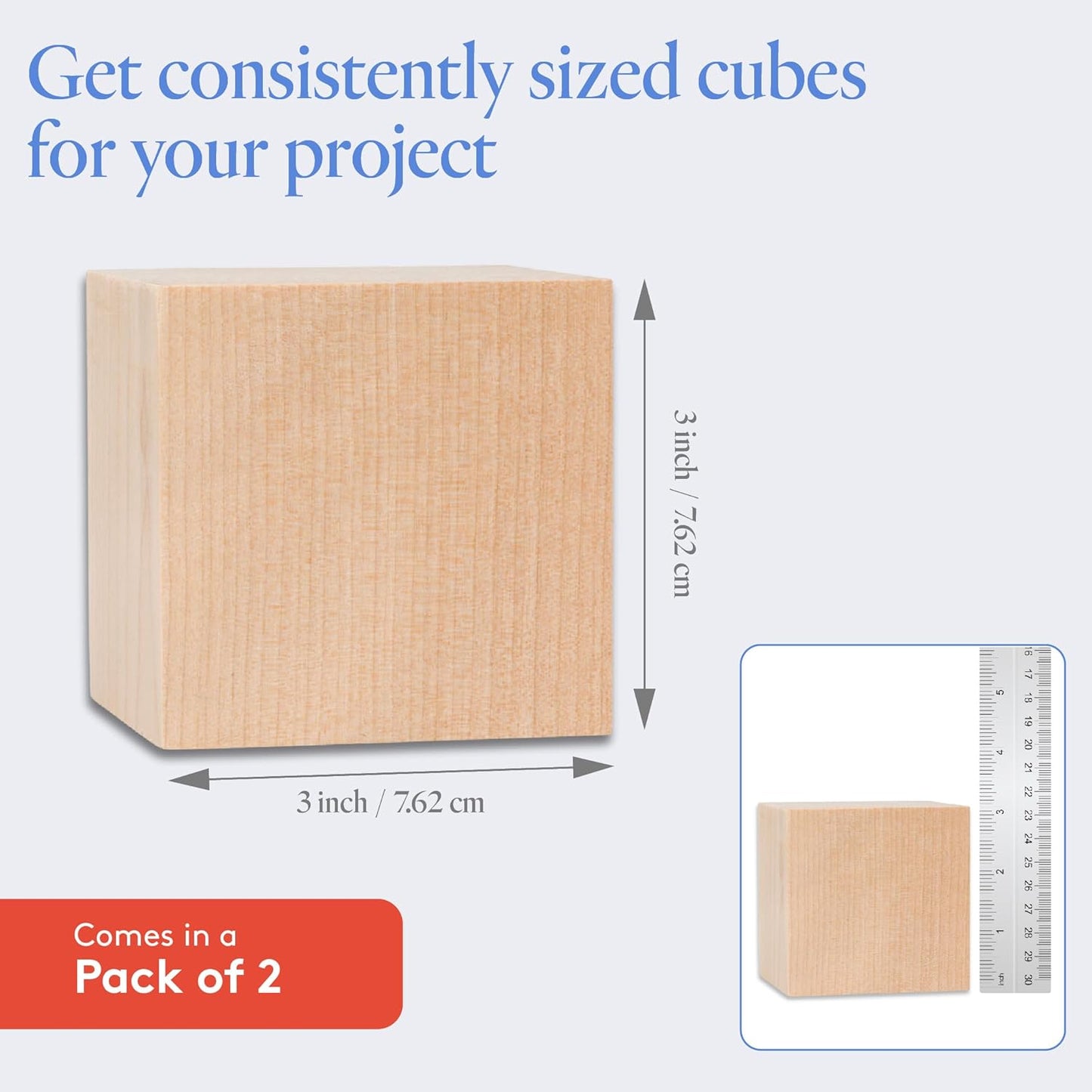 DIY Wooden Cubes 3-inch, Pack of 10 Large Wooden Blocks, Unfinished Wood Blocks for Crafts, STEM, Dice, and Building Blocks for Stacking, by Woodpeckers