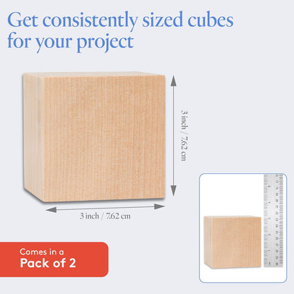DIY Wooden Cubes 3-inch, Pack of 10 Large Wooden Blocks, Unfinished Wood Blocks for Crafts, STEM, Dice, and Building Blocks for Stacking, by Woodpeckers