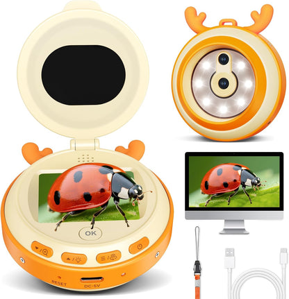 Hayve Handheld Digital Microscope for Kids 1000X,16MP Portable Pocket Microscope with 2inch IPS Screen,1080P Coin Magnifier for Collectors with 8 LEDs, PC View, 8GB