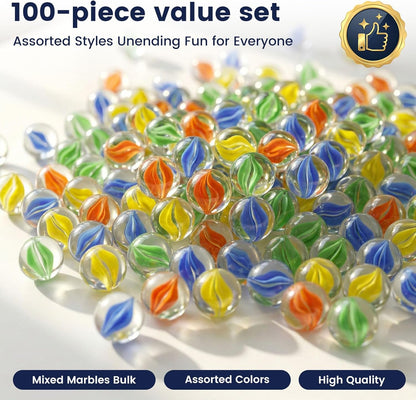LovesTown 100PCS Glass Marbles Bulk, for Kids Marble Run Game, DIY and Home Decoration
