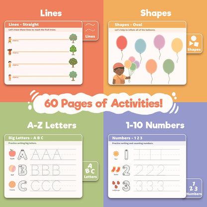 inamio Tracing Book for Kids Ages 3-5 - ABC Preschool Learning Activities, Reusable Handwriting Workbook, Childrens Busy Books for Pen Control - Alphabet & Letter Handwriting Practice for Kids